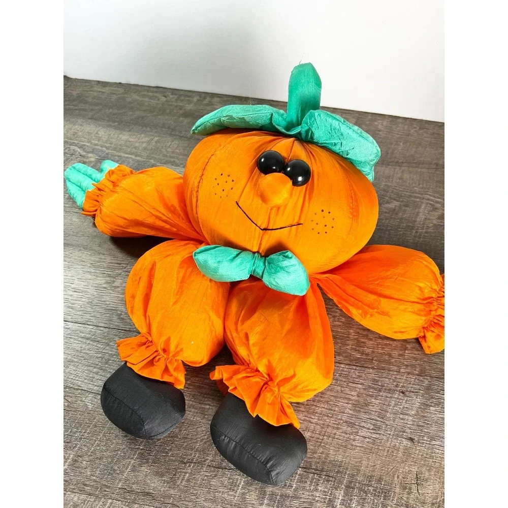 Mr Pumpkinhead Halloween‎ Plush Vintage Nylon Pumpkin 1993 puff beanbag bottom